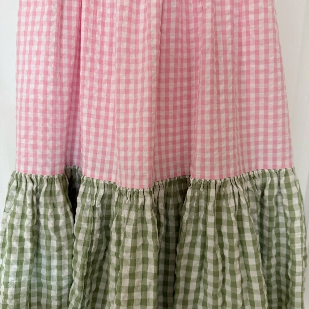 Mini Boden Girls Gingham Colorblock Dress - Picture 3 of 8